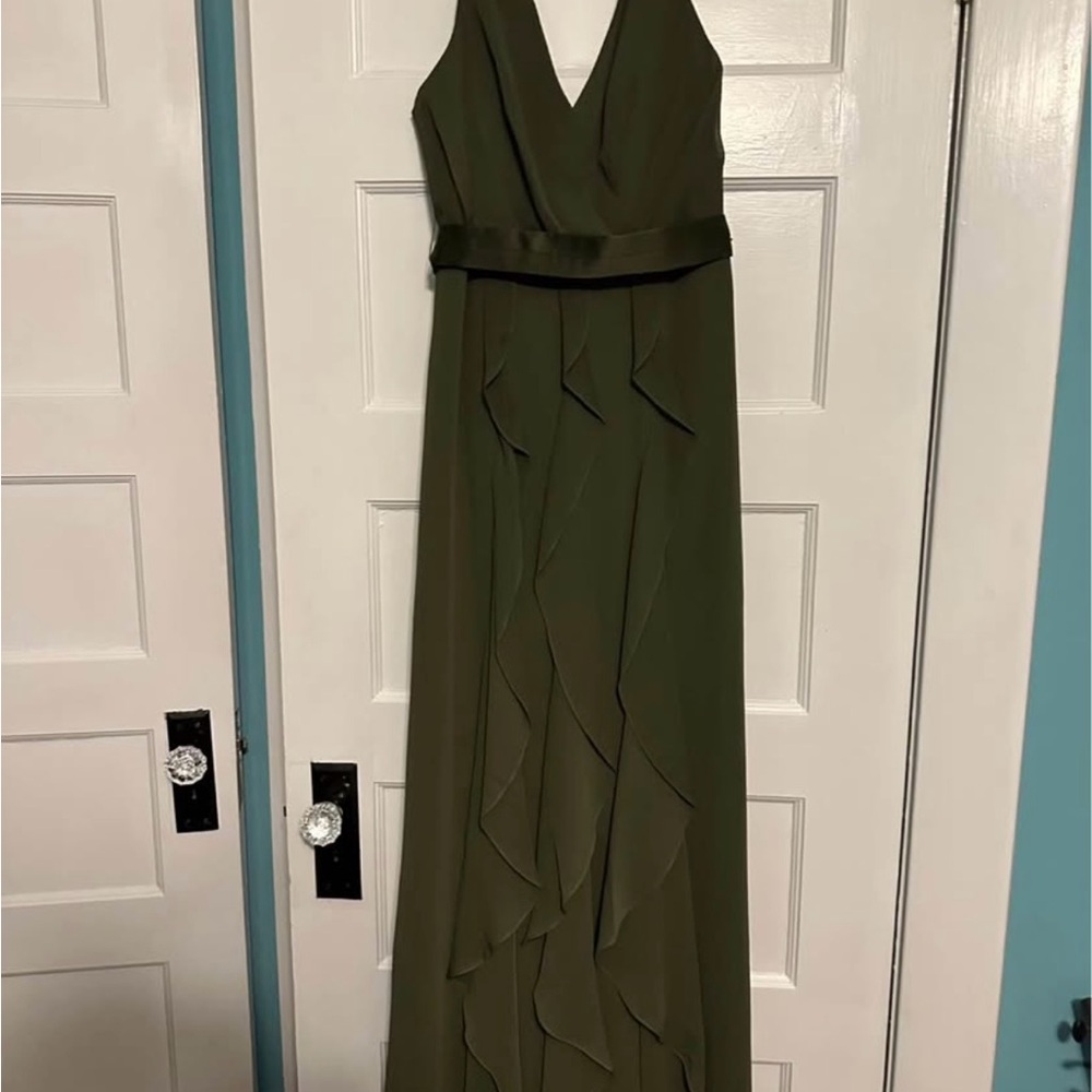 Vera Wang Olive Maxi Dress with V-Neck